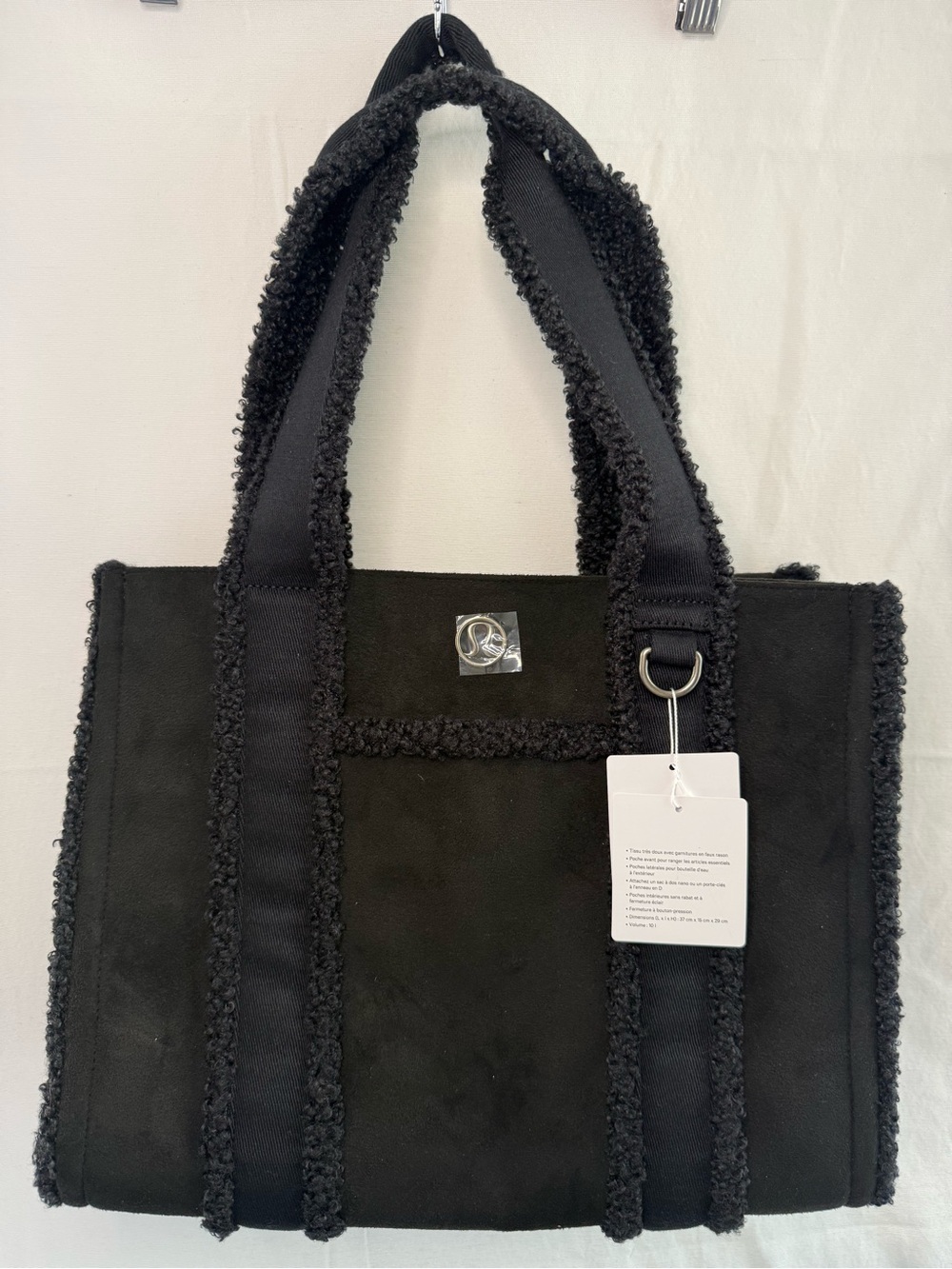 NWT Lululemon Large Black Tote with Faux Shearling Trim